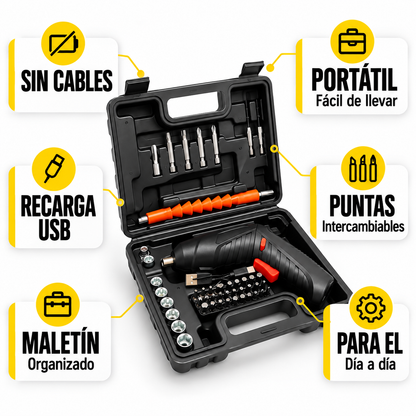 Norvik Atornillador Eléctrico Inalámbrico 4,2 V – Kit de 47 Piezas